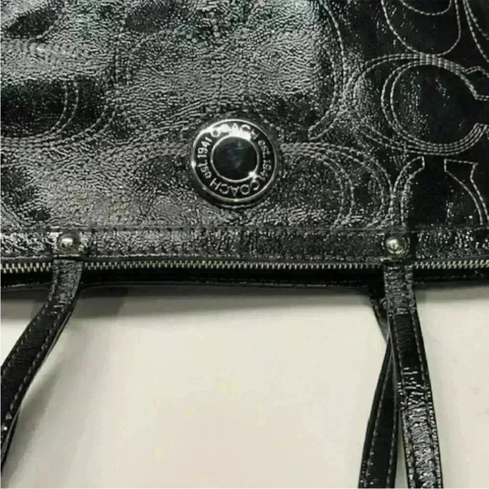 Coach Black Signature Tote Bag with Glossy Finish - Picture 8 of 16